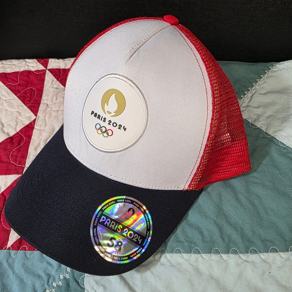 Paris‎ 2024 Olympic Games Trucker Hat Adult OSFM Red White Blue Snapback Cap NEW